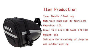 CestMall 1.2L Bicycle & MTB Cycling PU Saddle Bag, Waterproof Bike Bag Back Seat Pouch, Bicycle Repair Tools Pocket Pack with Reflective Stripes (New Black)