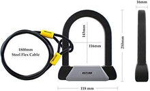 Load image into Gallery viewer, SIGTUNA U Lock - 16mm Hardened Steel Bike lock with 1800mm Woven Steel Flex Cable + Keyhole Cover