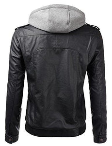 IDARBI Mens Long Sleeve Premium Stand Collar Zip Up Faux Leather Jacket