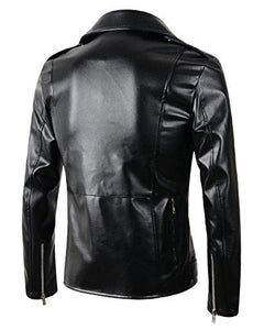 New Mens Causal Belted Design Slim Pu Leather Biker Zipper Jacket Coat