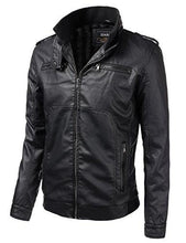 Load image into Gallery viewer, IDARBI Mens Long Sleeve Premium Stand Collar Zip Up Faux Leather Jacket