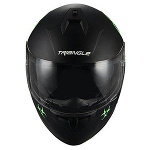 “Biohazard” Full Face Matte Green Dual Visor Street Bike Motorcycle Helmet by Triangle [DOT] (Small)