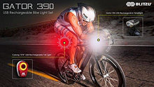 Load image into Gallery viewer, BLITZU Gator 390 USB Rechargeable LED Bike Light Set, Bicycle Headlight Front Light &amp; FREE Rear Back Tail Light. Waterproof, Easy To Install for Kids Men Women Road Cycling Safety Commuter Flashlight