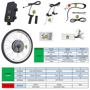 Pinty 26" Front or Rear Wheel Ebike Hub Motor Conversion Kit with Dual Mode Controller, 36V 500W or 48V 1000W