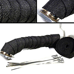 Exhaust Wrap 2" x 50 Ft Exhaust Heat Wrap Tape Header Glassfiber Wrap Kit for Automotive Motorcycle with 8 Stainless Ties (Black)