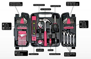 Apollo Tools DT9408P 53 Piece Household Tool Set with Wrenches, Precision Screwdriver Set and Most Reached for Hand Tools in Storage Case Pink Ribbon