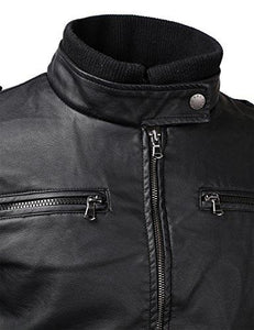 IDARBI Mens Long Sleeve Premium Stand Collar Zip Up Faux Leather Jacket