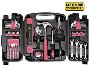 Apollo Tools DT9408P 53 Piece Household Tool Set with Wrenches, Precision Screwdriver Set and Most Reached for Hand Tools in Storage Case Pink Ribbon