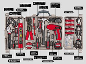 Apollo Tools DT0738 161 Piece Complete Household Tool Kit with 4.8 Volt Cordless Screwdriver and Most Useful Hand Tools and DIY accessories