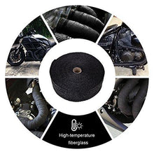 Load image into Gallery viewer, HM&amp;FC Black Fiberglass Exhaust Header Pipe Wrap 50 Ft (L) * 2 In (W)*0.06 In (T)