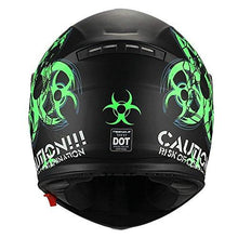 Load image into Gallery viewer, “Biohazard” Full Face Matte Green Dual Visor Street Bike Motorcycle Helmet by Triangle [DOT] (Small)