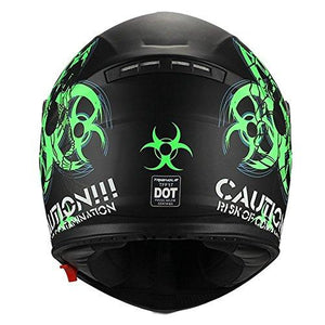 “Biohazard” Full Face Matte Green Dual Visor Street Bike Motorcycle Helmet by Triangle [DOT] (Small)