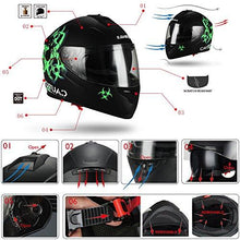 Load image into Gallery viewer, “Biohazard” Full Face Matte Green Dual Visor Street Bike Motorcycle Helmet by Triangle [DOT] (Small)