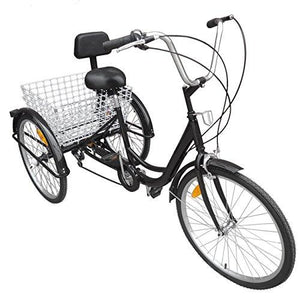 Ridgayard 6 Speed 24 Inch 3 Wheel Adult Tricycle Cruise Cargo Bike with Folding Basket