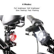 Load image into Gallery viewer, Ascher USB Rechargeable Bike Light Set,Super Bright Front Headlight and Free Rear LED Bicycle Light,650mah Lithium Battery,4 Light Mode Options, Water Resistant IPX4(2 USB cables and 4 Strap Included)