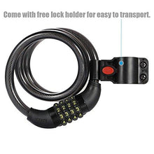 Load image into Gallery viewer, Bike Lock Cable, UShake 6-Feet Bike Cable Basic Self Coiling Resettable Combination Cable Bike Locks with Complimentary Mounting Bracket, 6 Feet x 1/2 Inch