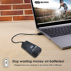 Blitzu Gator 380 USB Rechargeable Bike Light Set POWERFUL Lumens Bicycle Headlight FREE TAIL LIGHT, LED Front and Back Rear Lights Easy To Install for Kids Men Women Road Cycling Safety Flashlight