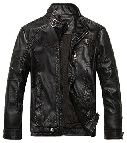 Chouyatou Men's Vintage Stand Collar Pu Leather Jacket