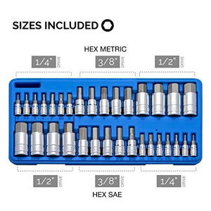 Neiko 10288A Master Hex Bit Socket Set, S2 Steel | 32-Piece Set | SAE and Metric