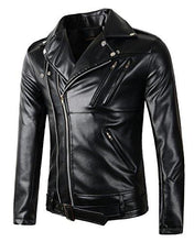 Load image into Gallery viewer, New Mens Causal Belted Design Slim Pu Leather Biker Zipper Jacket Coat