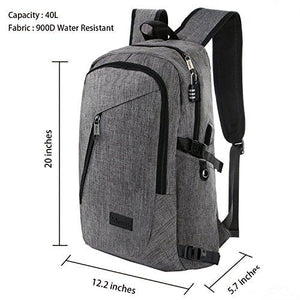 Business Laptop Backpack, Slim Anti Theft Computer Bag, Water-resistent College School Backpack, Eco-friendly Travel Shoulder Bag w/ USB Charging Port Fits UNDER 17" Laptop & Notebook by Mancro (Grey)