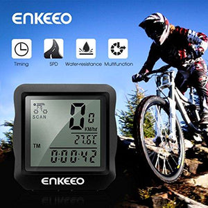 Enkeeo Wired Bike Computer Bicycle Speedometer Bike Odometer with Backlit Display, Current/AVS/MAX Speed Tracking, Auto ON/OFF, Stopwatch Multifunction for Cyling